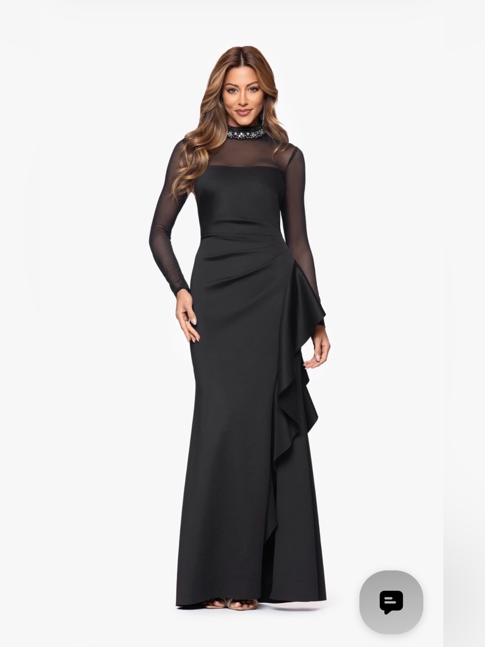 Elegant Black Mesh-Shoulder Evening Gown